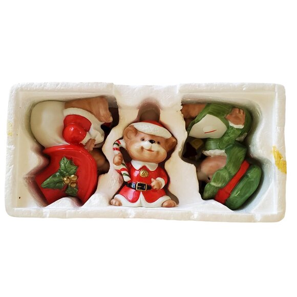 Vintage Homco Christmas Bears (3) Figurines Bisque Porcelain 5600 Home Interiors - Picture 5 of 7